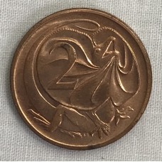 AUSTRALIA 1984 . TWO 2 CENTS COIN . FRILLED NECK LIZARD